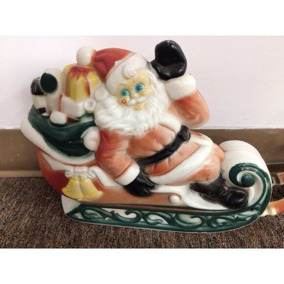 Empire Blow Mold Christmas Santa Sleigh 2 Reindeer 1970 - Picture 2 of 8
